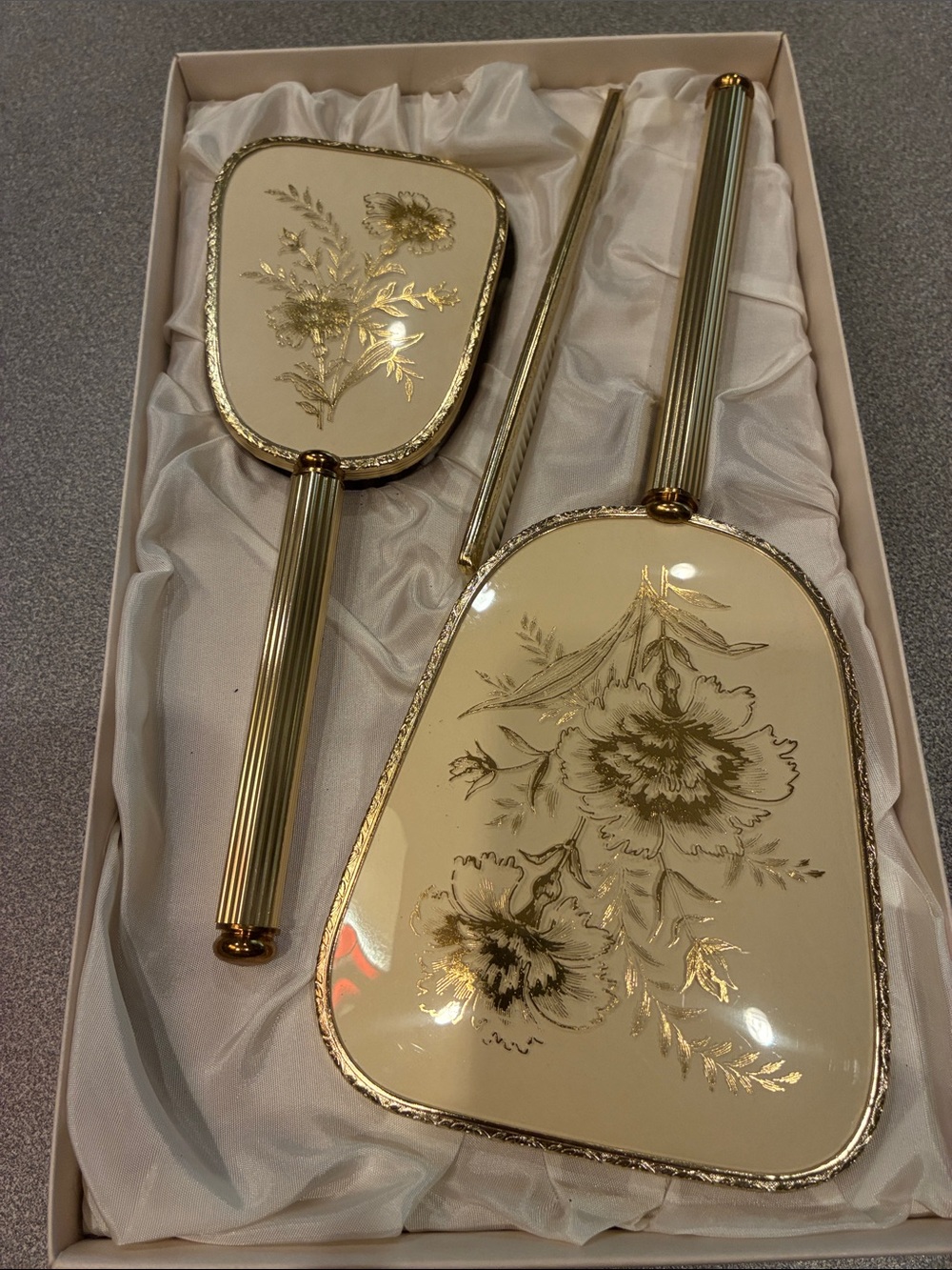 Cream & Gold Floral Vanity Brush and Dustpan Set